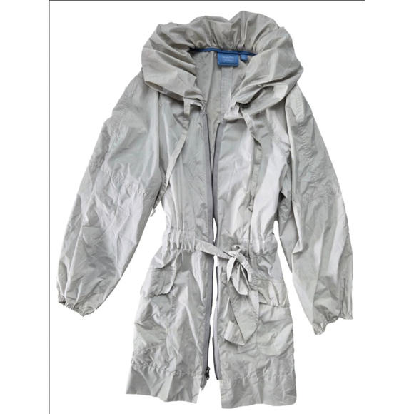 SimplyVera Vera Wang Jackets & Blazers - Women's SimplyVera Vera Wang Light Grey L Trench Coat with Light Blue Trim
